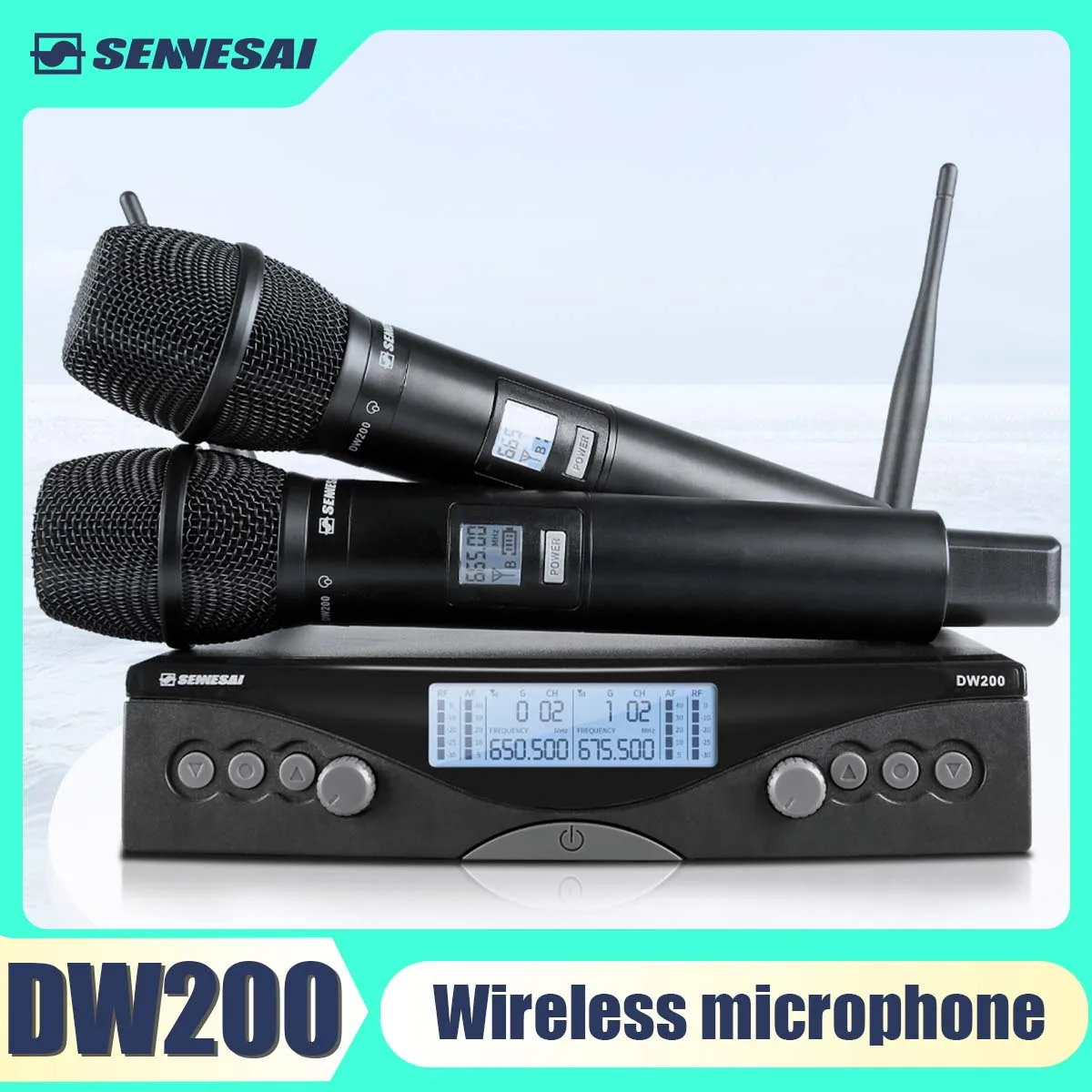 NEW! DW200 Professional Dual Wireless Microphone karaoke Home System Stage Performances UHF 655Mhz-694Mhz 2 Channel Handheld