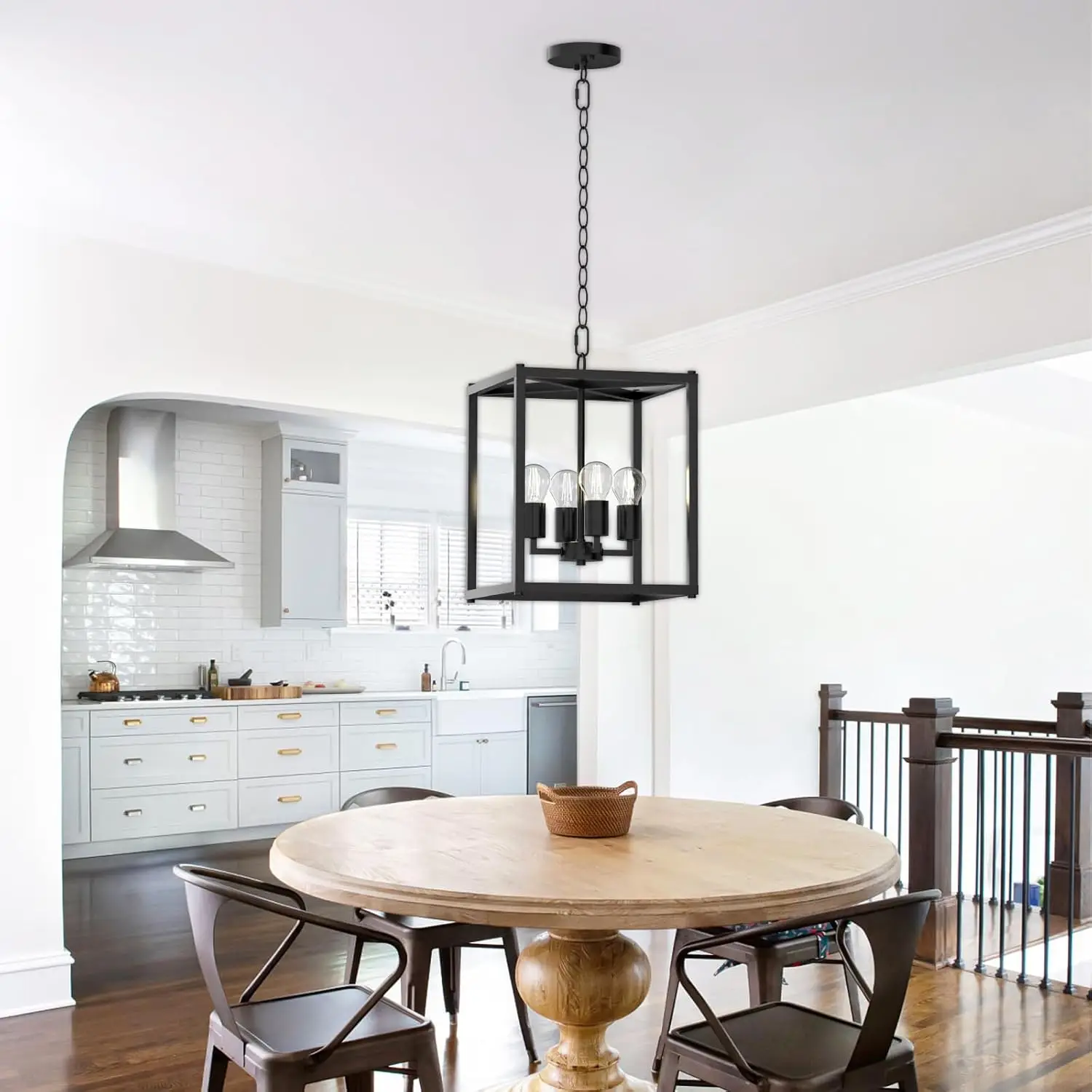 

4-Light Chandelier, Black Modern Ceiling Chandelier Light Metal Fixture with Farmhouse Iron Cage Adjustable Height