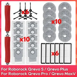 Compatível com ( Roborock Qrevo Pro / Qrevo MaxV / Qrevo S / Qrevo Plus ) Escova lateral de rolo, filtro, pano de limpeza, saco de pó, acessório