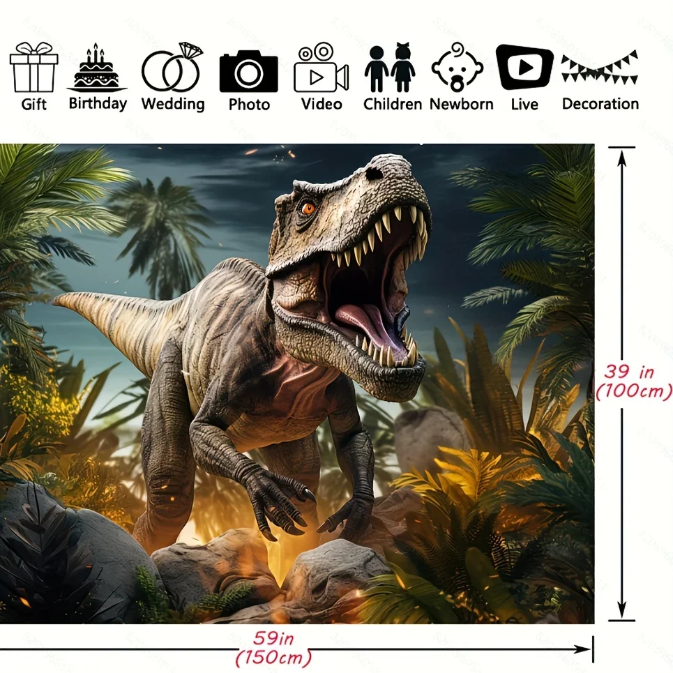 Dinosaur World Park Party Tropical Jungle Photography Background Birthday Rainforest Animals Cake Table Decorations Banner