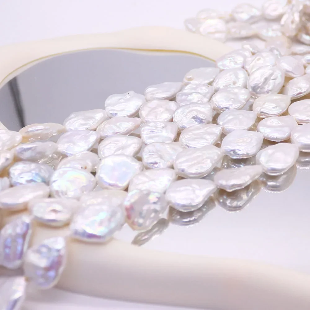 Irregular Flat Teardrop-shaped Loose Pearl Beads Natural Freshwater Straight-hole Beaded Strings DIY Charming Jewelry Necklaces