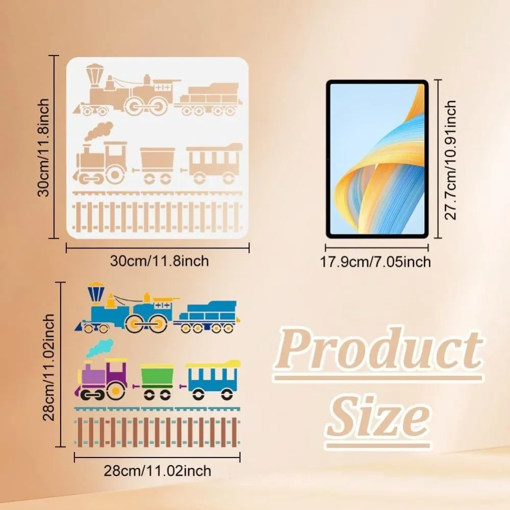 Train Graphics Stencil 11.8x11.8inch Reusable Train Engines Pattern Drawing Stencil DIY Craft Large Size Train Track Stencil