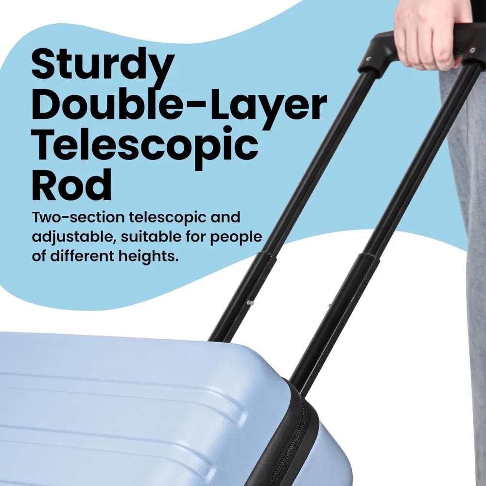 Equipaje rígido de ABS liviano con USB, cerradura TSA, ruedas, maleta grande de 28 pulgadas, maleta a cuadros azul para viaje