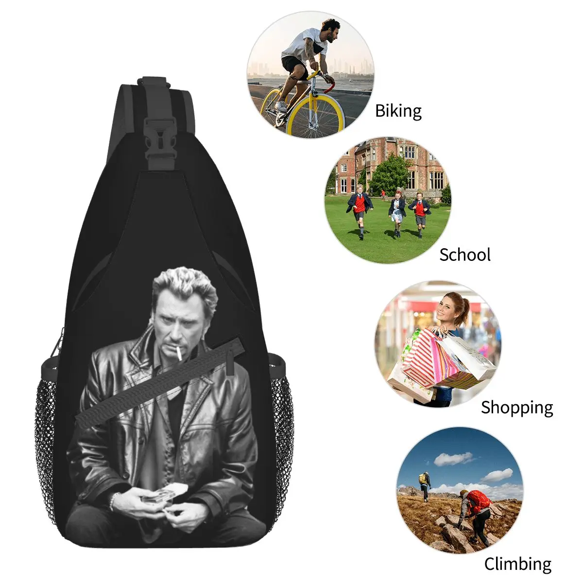 Johnny Hallyday Rock N Roll Crossbody Sling Bags Pequeno Peito Bag Mochila de Ombro Mochila para Caminhadas Outdoor Sports Bag