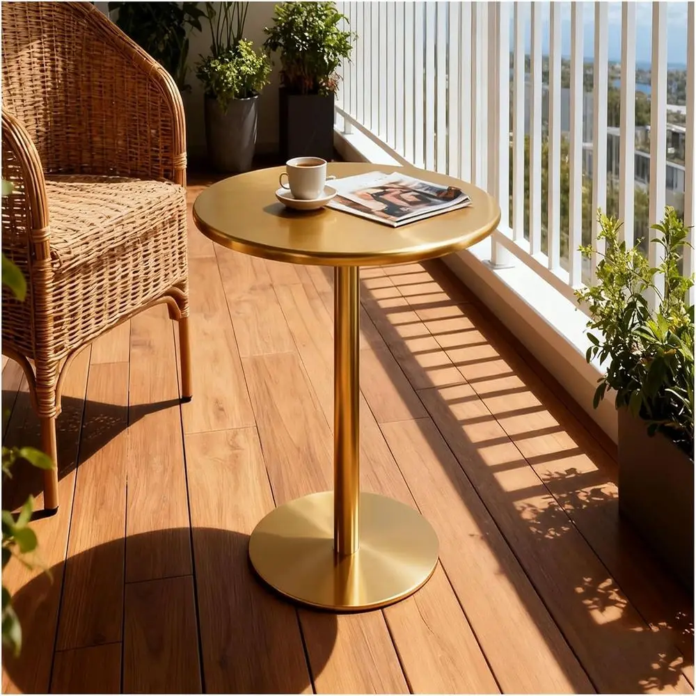 

Round Metal Cocktail Table, Bar Height, Gold Finish, Suitable for Indoor & Outdoor Use, 40x72cm