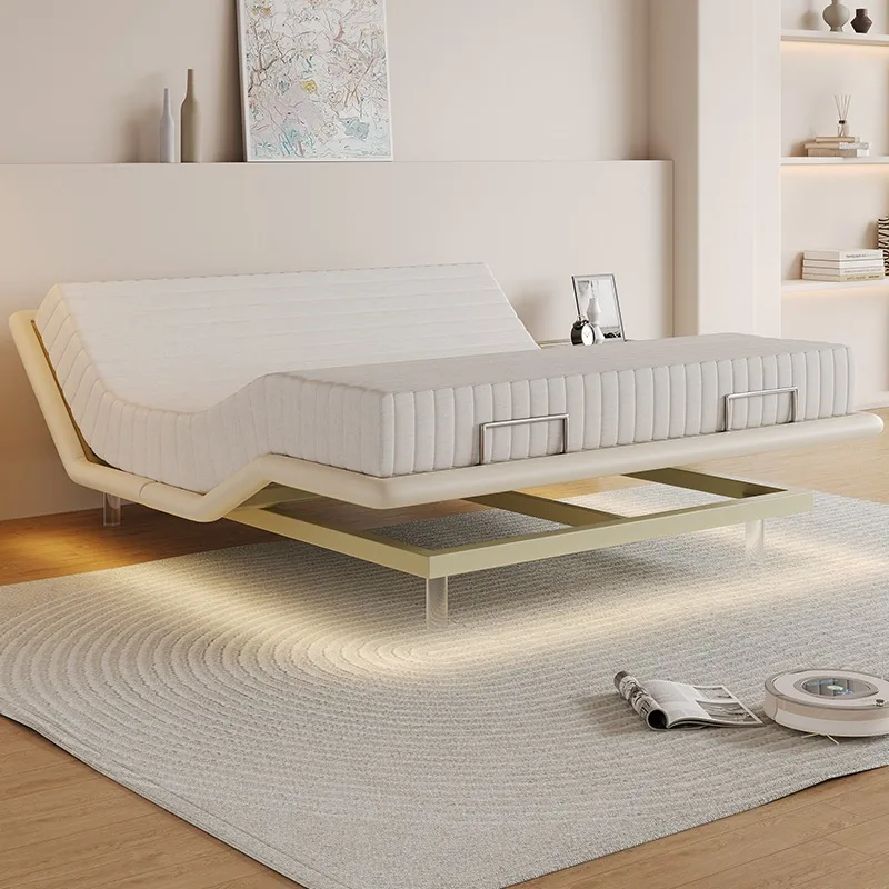 Electric smart bed, multi-function automatic lifting and adjusting suspended bed, leather art bed, master bedroom double bed
