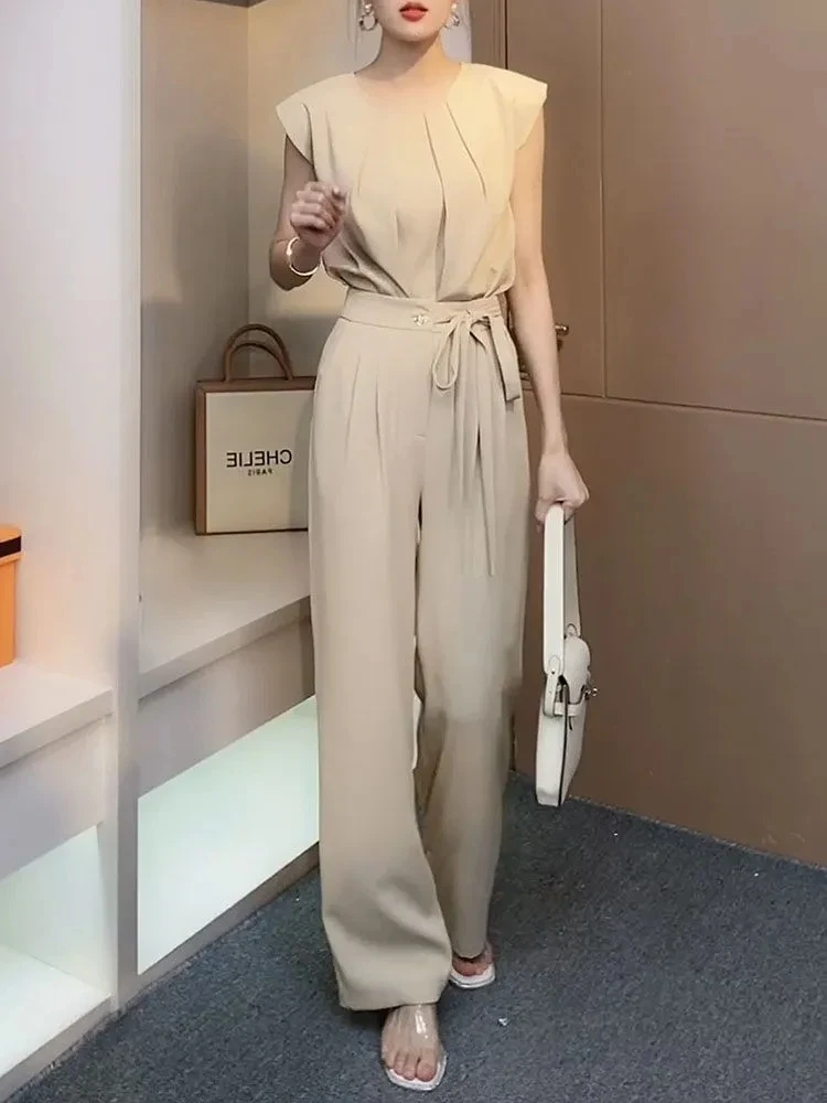 Super Immortal Light Luxury Noble Goddess Set 2024Summer New Fashion Celebrity Style Top senza maniche + pantaloni a gamba larga Set a due pezzi