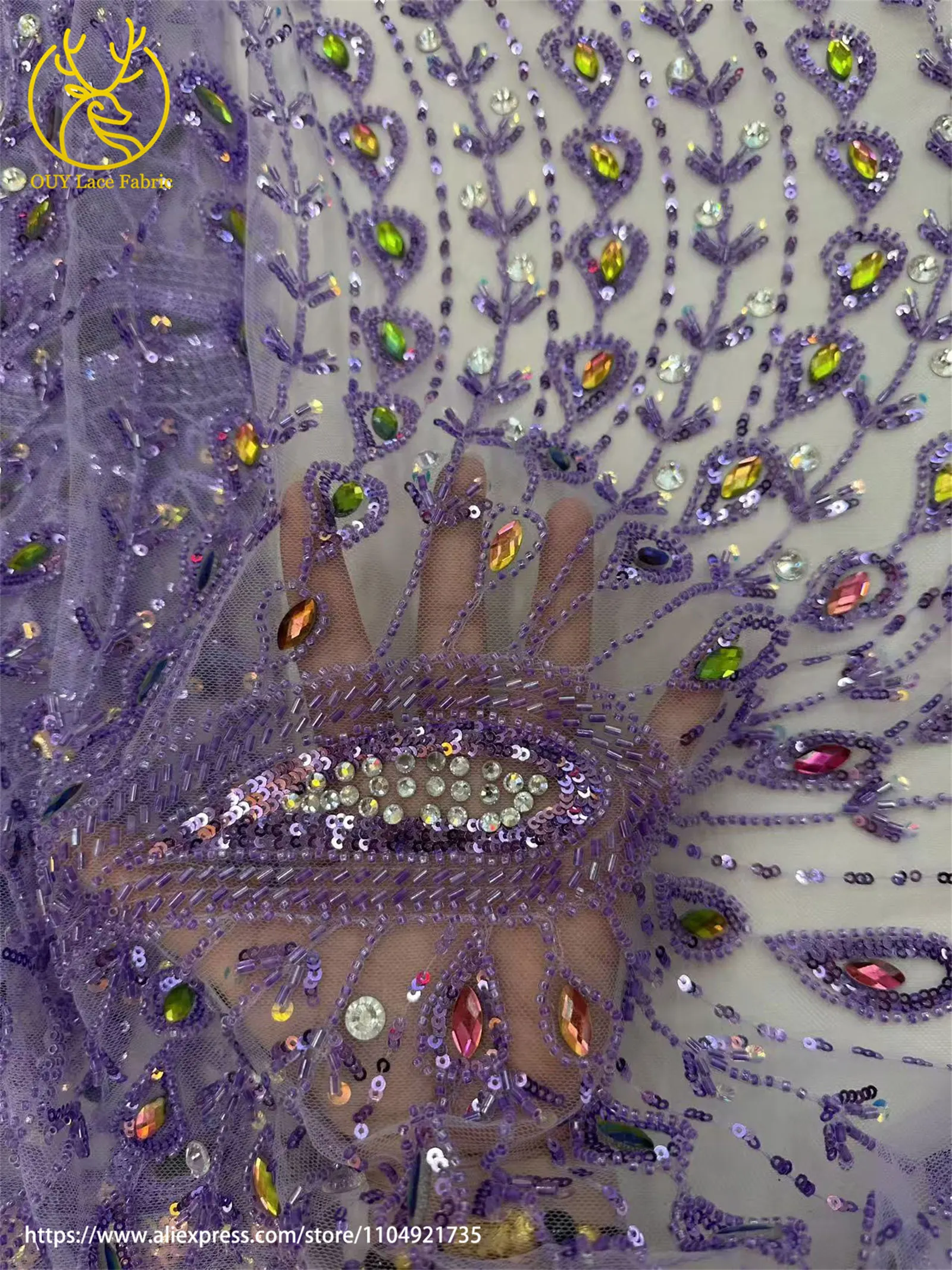 Teakrot Eleganter Afrikanischer Luxus-Spitzenstoff 2026 Luxuriöser Nigerianischer Französischer Perlen-Pailletten-Spitzenstoff für Hochzeitskleider – Detail 11