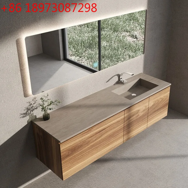 

Modern light luxury simple integrated bathroom cabinet Japanese log washstand hand washbasin