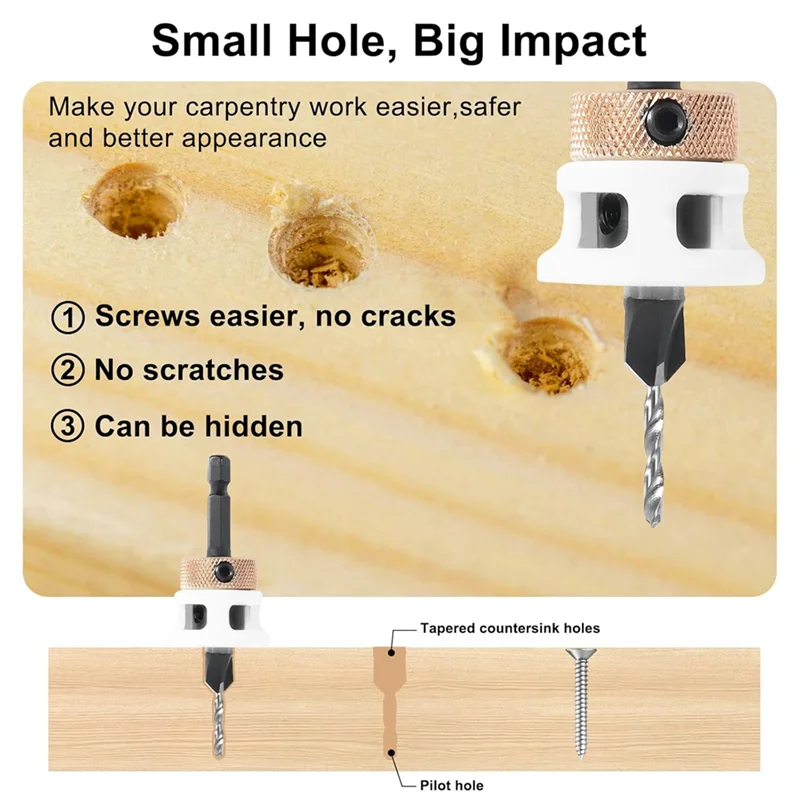 ABBP-4PCS Countersink Drill Bit Set With Low Friction Depth Stop & Replaceable HSS M2 Drill Bit, Counter Sink Drill Bit
