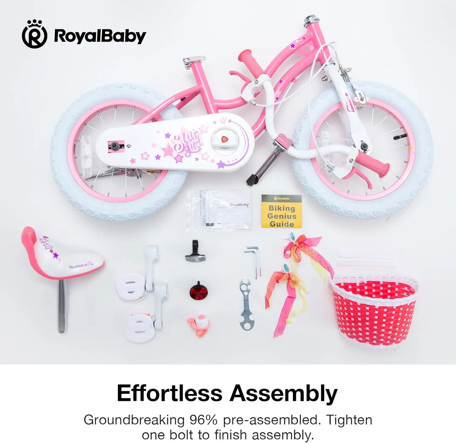 Bicicleta de Aprendizagem Fácil para Meninas, EZ Bike, Treinamento Stargirl, Equilíbrio Livre para Pedal, Rosa Rosa, 18 Polegada, 2 em 1, Iniciante
