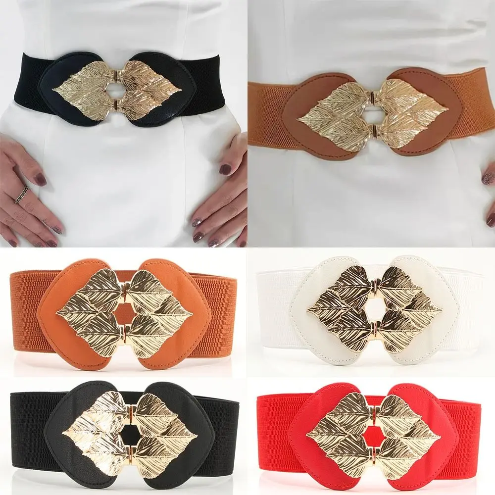 High Quality Retro Stretch Belt Wide Leaf Buckle Design Corset Waistband Breathable Waist Seal Belt