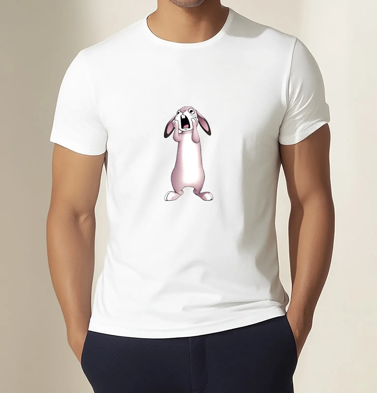 

Screaming Bunny Cartoon T-Shirt Hilarious Shocked Rabbit Graphic Unisex Tee