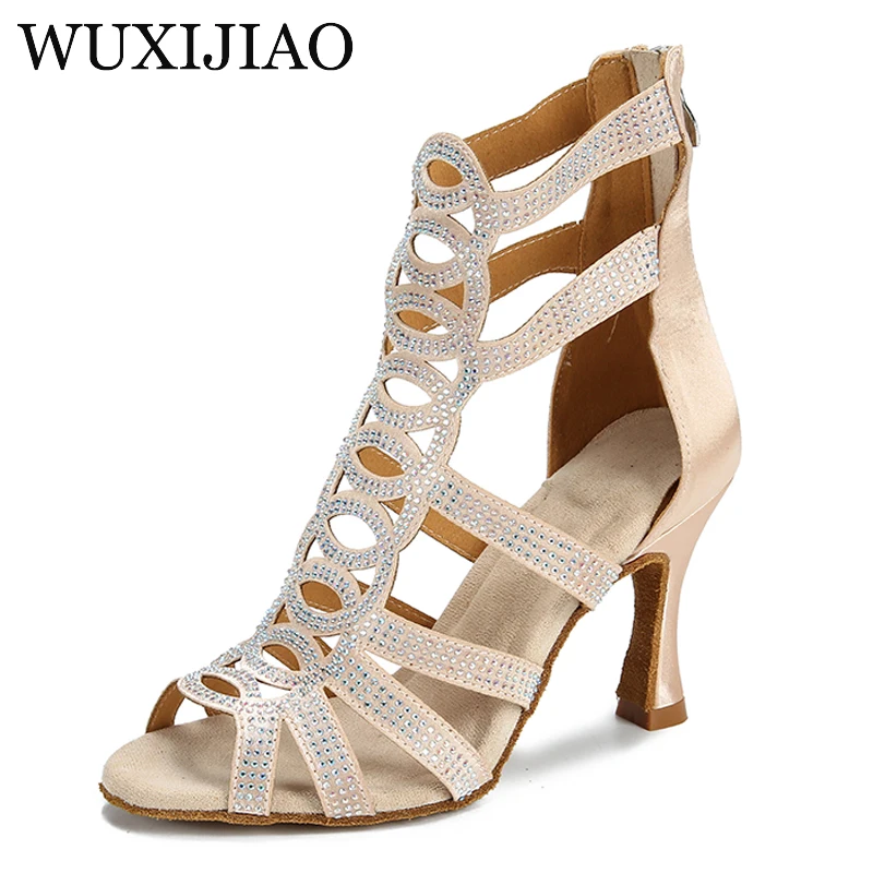 Hollow diamond inlaid Latin dance shoes for women\'s new professional soft sole dance shoes Latin American dance bachata high hee