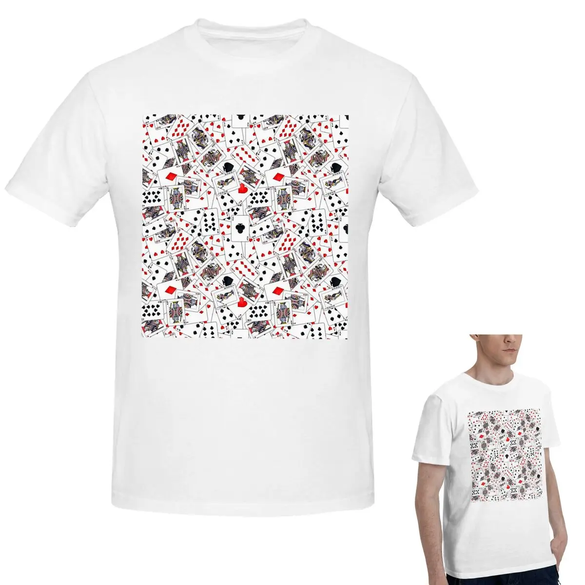 

Футболка из 100% хлопка с игральными картами, мужская классическая футболка большого размера, мужские летние рубашки с круглым вырезом, топы, S-6XL