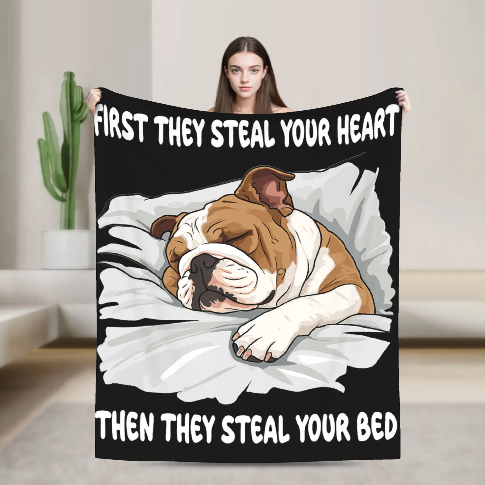 English Bulldog Sleeping Pajamas Nightgown Blanket Soft Cozy  Throw Blanket Winter Kids Adults Living Room Travel Bedspread