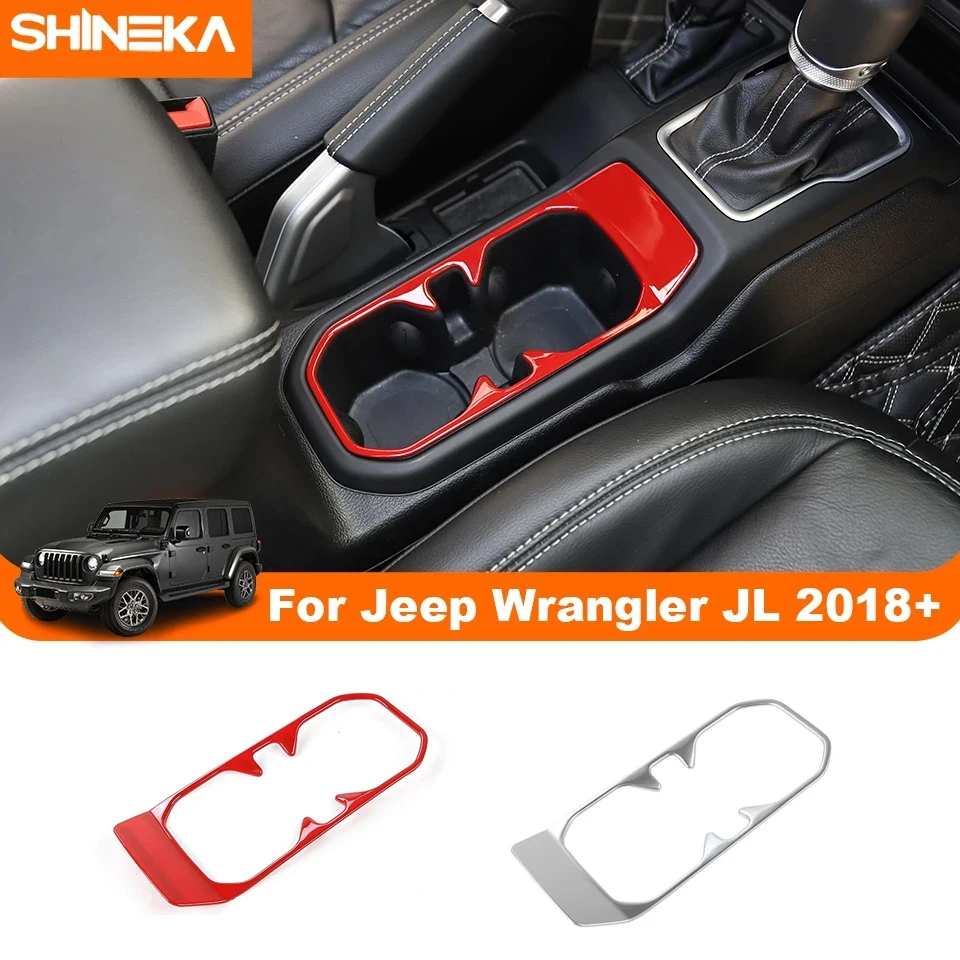 SHINEKA ABS Car Front Drink Cup Holder Decoration Cover Trim For Jeep Wrangler JL Gladiator JT 2018-2023 Interior Accessories