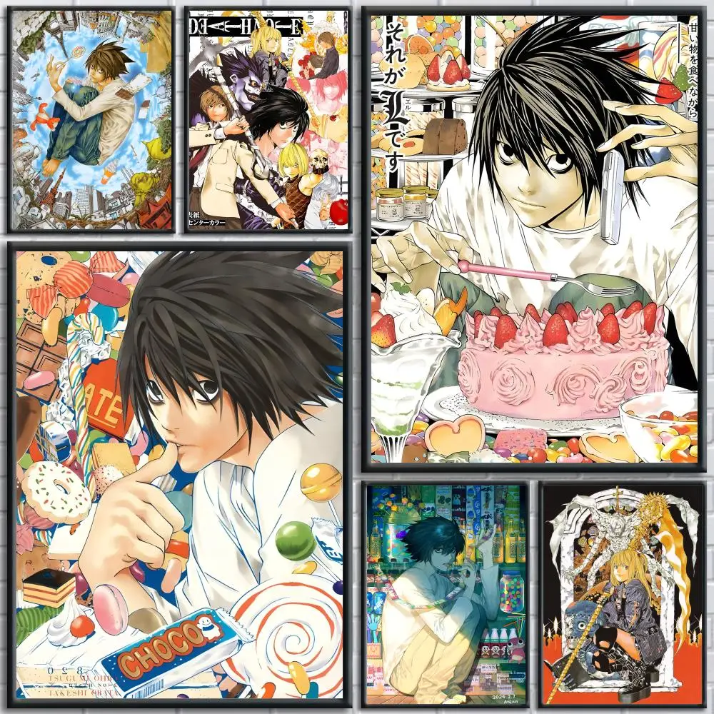 D-Death Note Classic Anime Poster Stickers Mural Painting Self-Adhesive Wall Decals for Bedroom Living Room Home HD Decor Gift