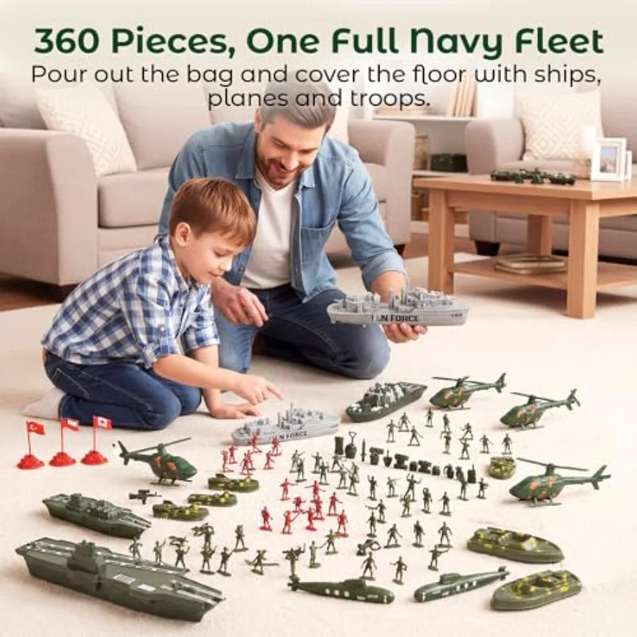 360PCS Army Men Military Set, Army Men Toy Soldiers Plastic Military Figures Aircraft Carrier Warships Submarines and Other Acc