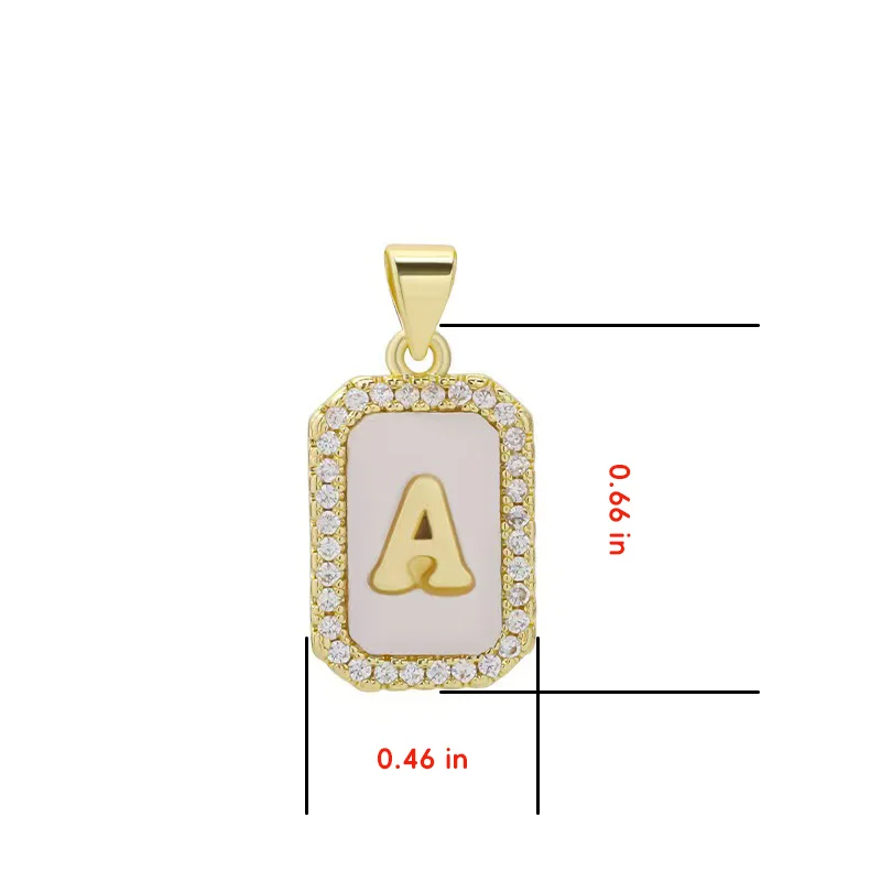 5pcs New 26 Letters Necklace Jewelry Women Custom Name Alphabets Shell Pearl Inlaid Zircon A~Z Initials Square Pendant