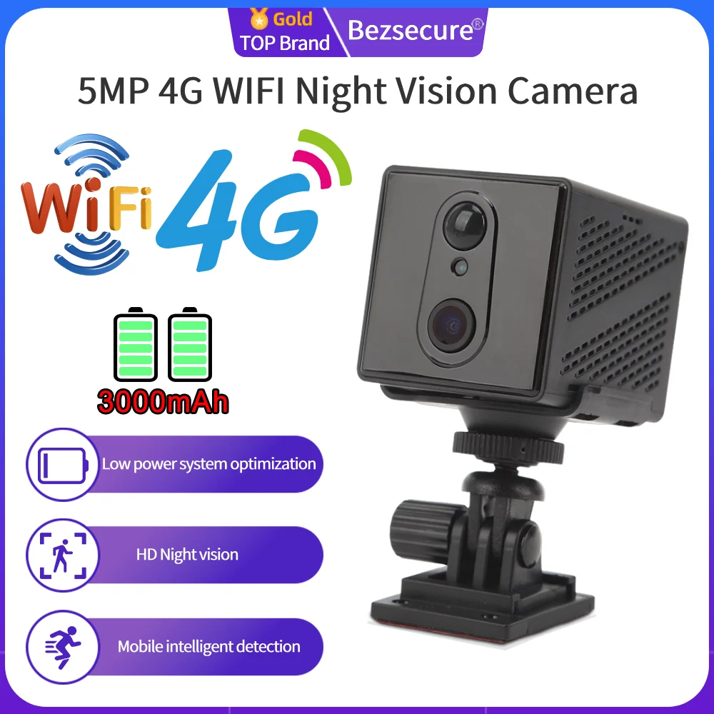 

5MP 4G WIFI Mini Camera Indoor Night Vision Surveillance Security Monitoring Rechargeable 3000MAh Battery Home Camera