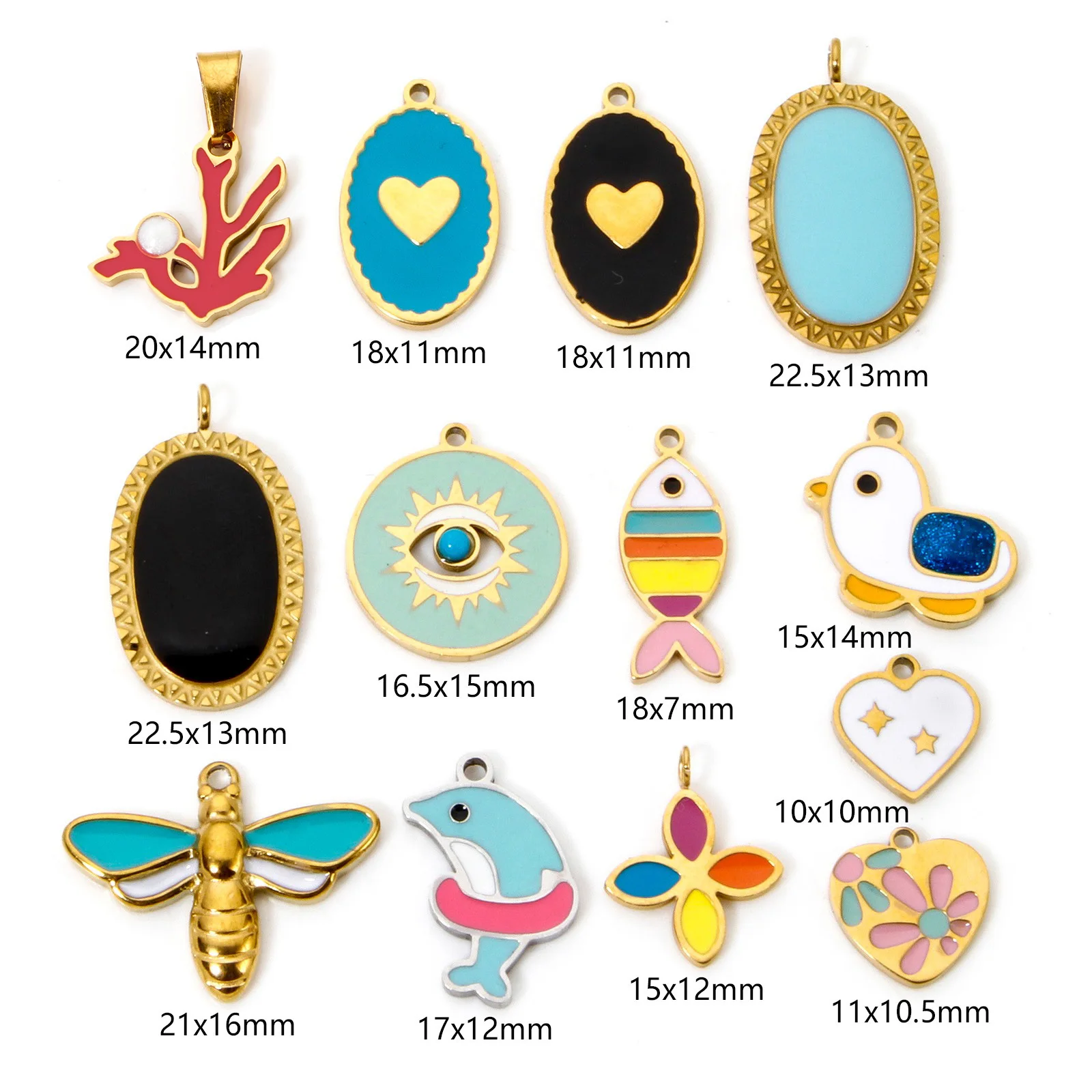 2pcs New Stainless Steel Charms Multicolor Dolphin Fish Bird Animal Eye Enamel Pendants DIY Necklace Earrings For Women Jewelry