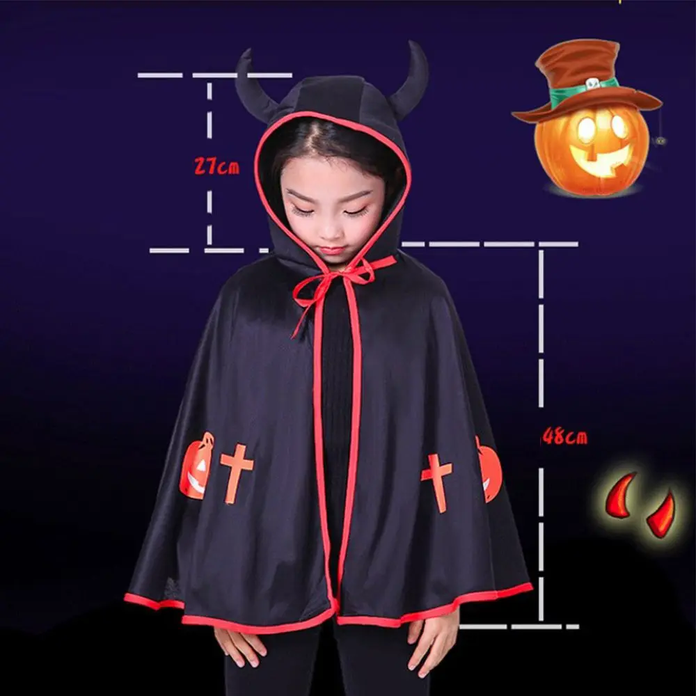 Kinder Hexe Halloween Party Umhang Cartoon Mit Kapuze Umhang Cosplay Requisiten Cosplay Kostüm Teufel Horn Umhang