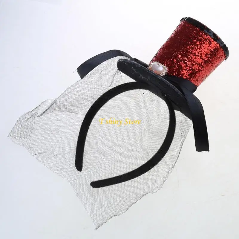 N58F 주제 모임을위한 얇은 베일 헤어 피스 파티 장식을 가진 Spooky Halloween 헤어 액세서리 두개골 머리띠