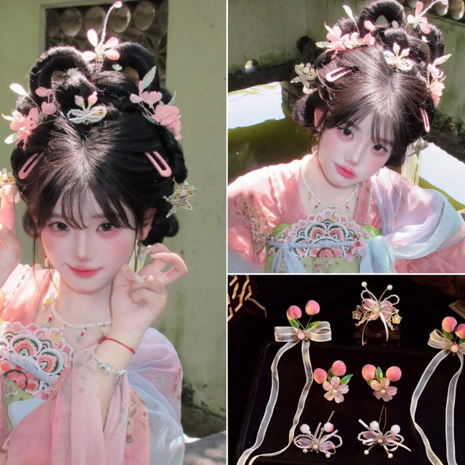 

5/7 шт., супер бессмертный персиковый цветок, вилка для волос, корона, милая милая корона на голову, аксессуары для волос Hanfu, детская универсальная расческа для волос