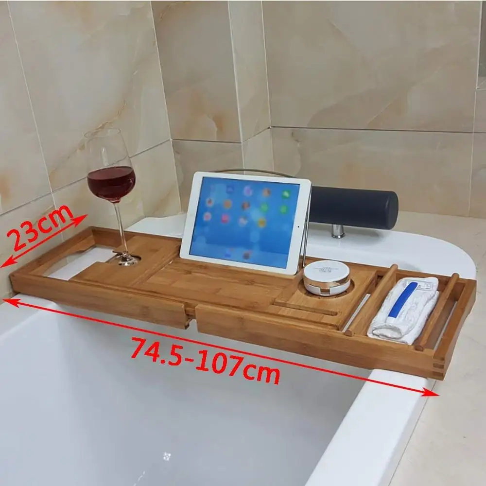 Bamboo Bathtub Caddy Spa Organizer Adjustable Bath Tray Rack