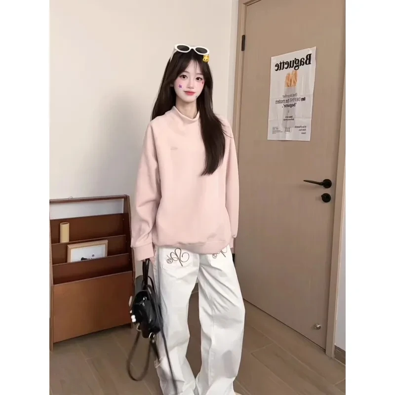 Embroidered Loose Sweatirt f High Collar Warm Top for Women Autumn Winter Faion Moisture ng Comfortable Fit Hoodie