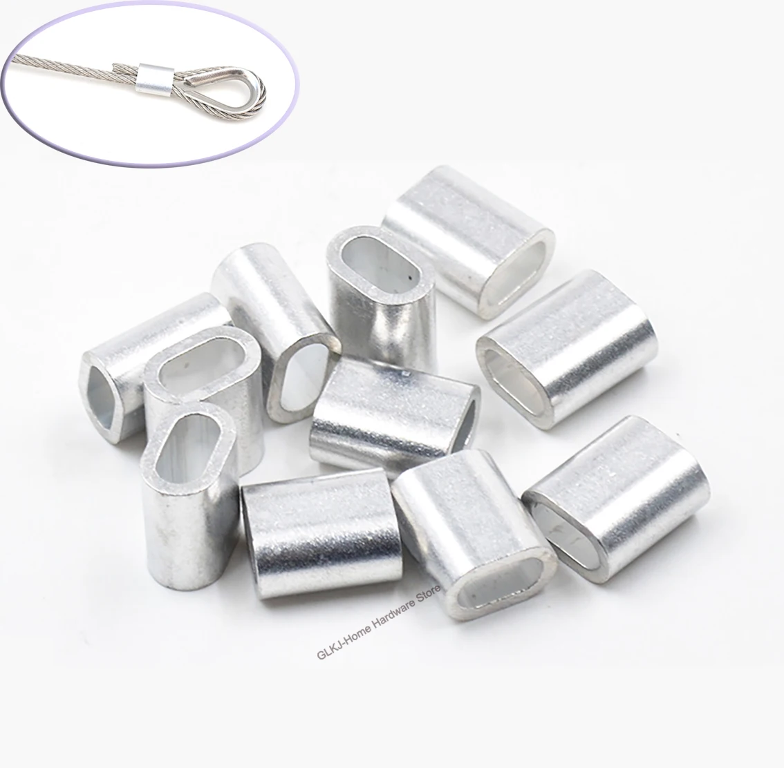 

Oval Aluminum Casing Cable Crimps Sleeves M0.5-M26 Single Hole Ferrule Crimping Loop Wire Rope Clip Protective Sleeve Fittings