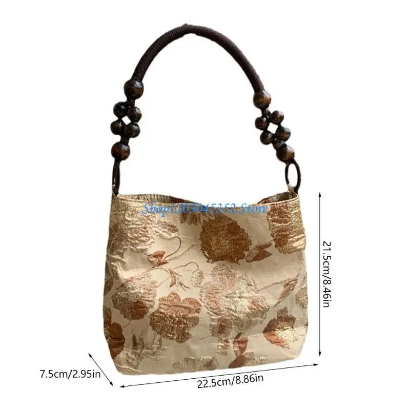 A3PE Print Print Flower Leace for Women Counter Bag Bag Discal Discual مع حبات الخشب مقبض دلو محفظة دلو