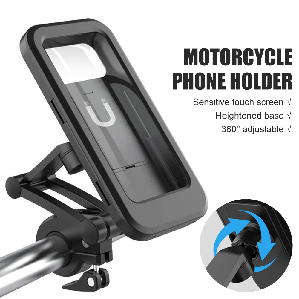 Universal Motorcycle Phone Mount Waterproof Hard Shell Phone Case Holder 360° Adjustable Bike Cellphone Holder Up to 6.7 inches