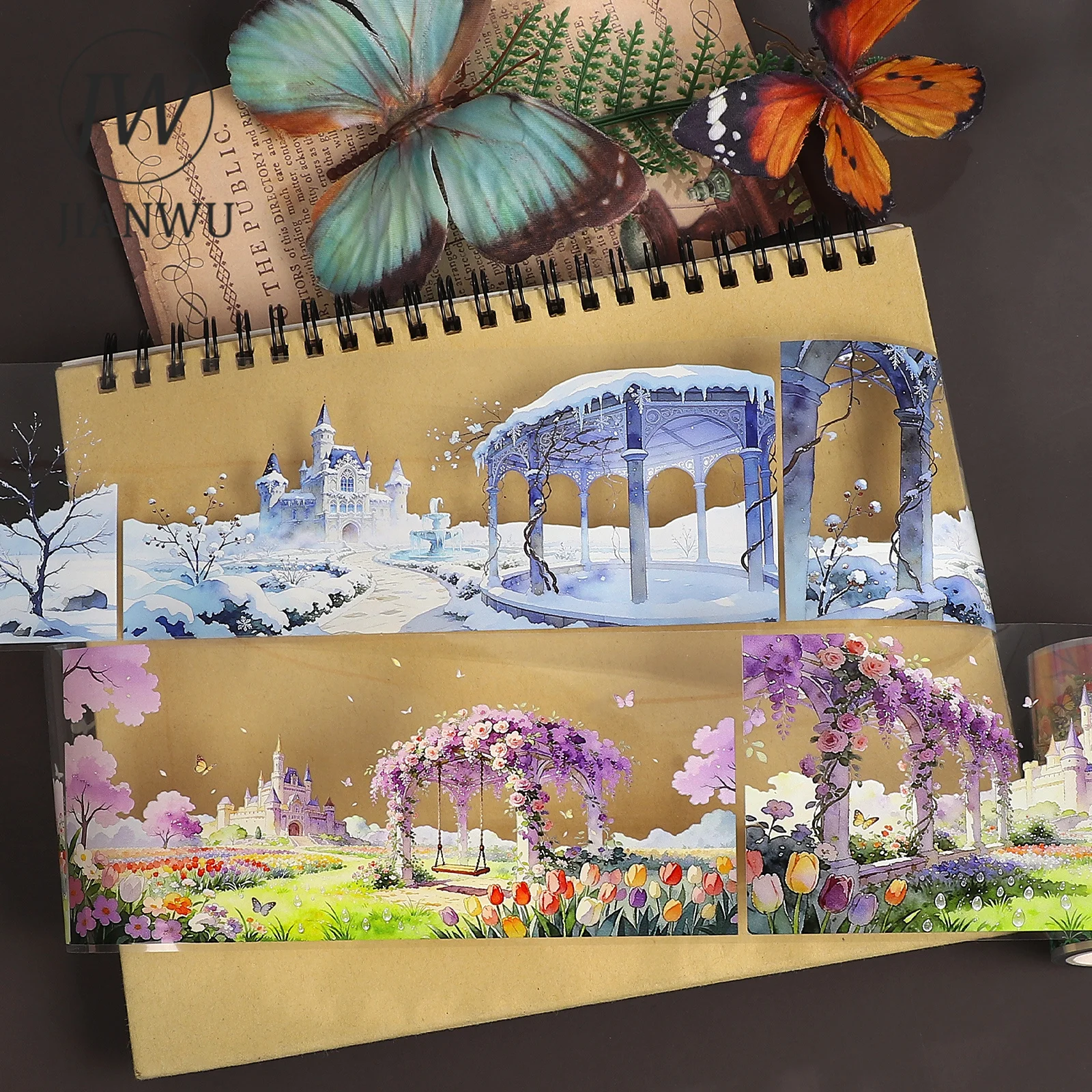JIANWU 70mm*5m Vintage Dream Plant Flower Castle Landscape Material Collage Scrapbooking PET Tape Creative Journal Stationery
