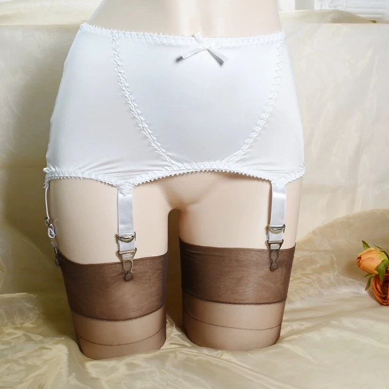 

Women Lingerie White Satin Garter Belts for Thigh Highs Stockings Sexy Suspender Belt Wide Straps Metal Clips