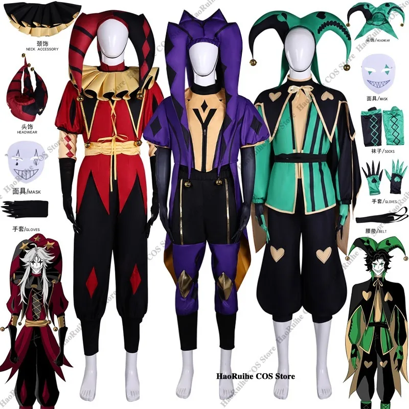 Disfraz de Payaso Pierrot, Arlequín, Jester, para Adultos, con Pantalones, Peluca y Uniforme de Joker, para Halloween y Carnaval