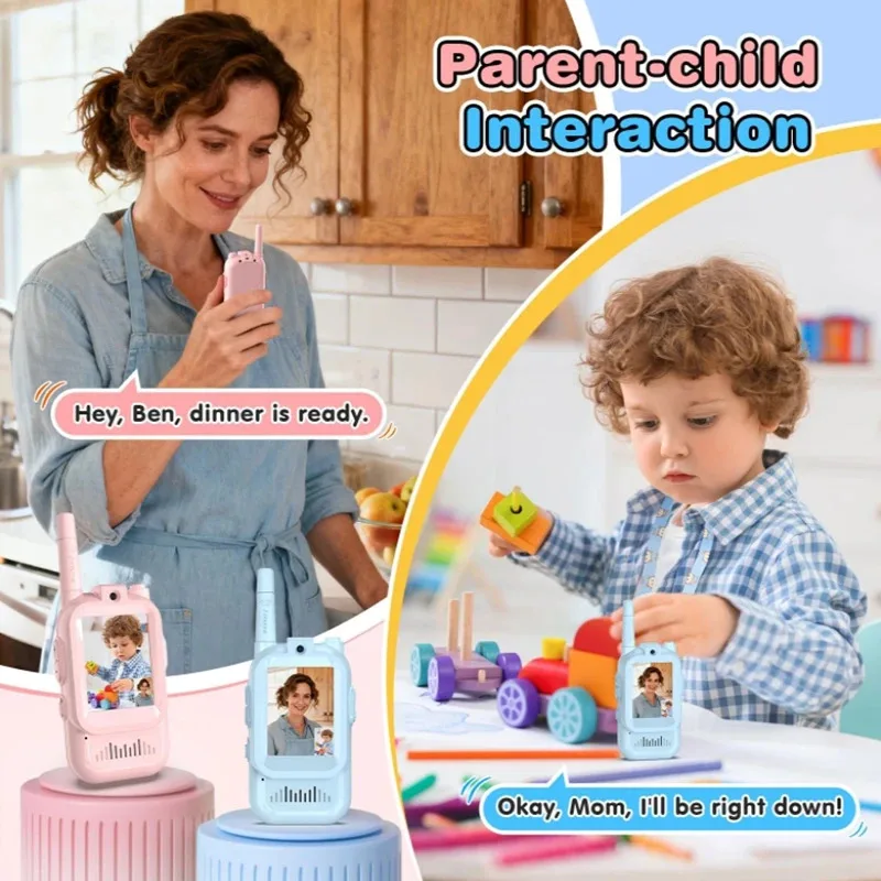 Mini Video-Walkie Talkie For Kids 2pcs Rechargeable Intercom 2" HD Screen One-Click HD Call Walkie Talkies with Fun Voice Change