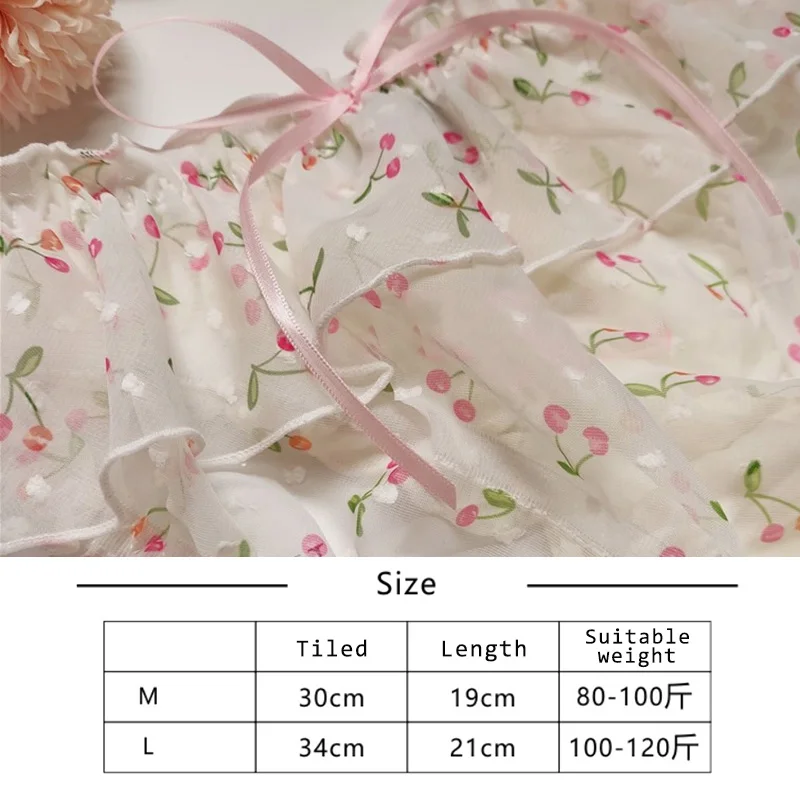 2pcs Ladies Triangle Low Waist Mesh Panties Cherry Sweet Japanese Cute Transparent Bow Underwear Lace Print Student Clothing