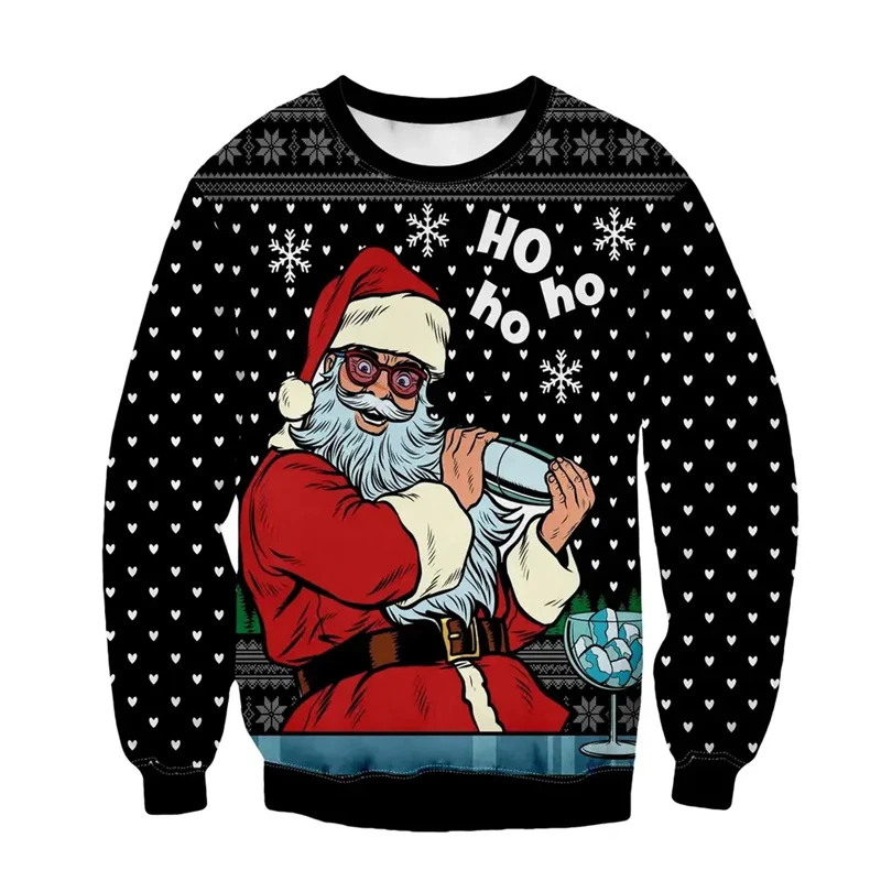 

Christmas Santa Claus Pattern Men's Sweatshirt Fashion Casual Xmas Graphic Crew Neck Pullovers New Design Festival Hoodies
