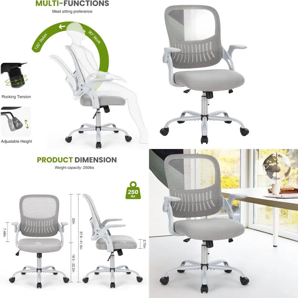 

Ergonomic Mesh Office Chair with Adjustable Armrests, Lumbar Support, and Smooth Wheels for Home & Work Use