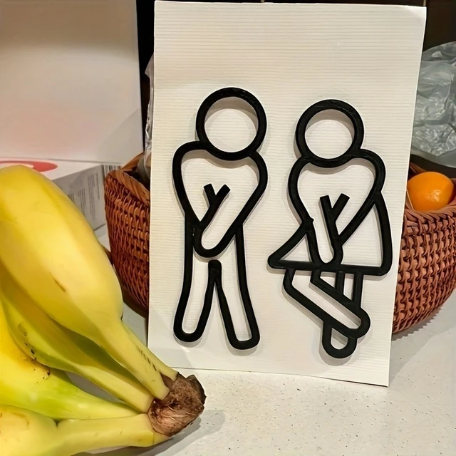 Funny Bathroom Signs for Men Women Creative 2D Flat Restroom Door Decor Restaurant Hotel Cafe Toilet Signage Wall Sticker 2