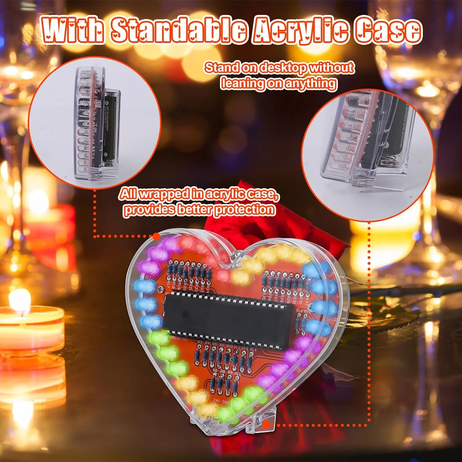 DIY Electronic Soldering Kit RGB LED Heart-shaped Flashing Lamp Without Battery DC 3V for Students Teaching