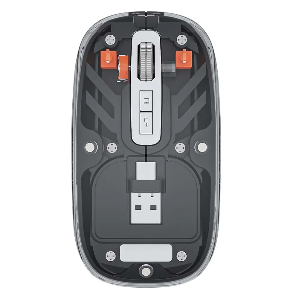 Transparent Color Magnetic Mouse with Daul Bluetooth Wireless Type C USB Receiver Dual Mode 2.4GHz Connection Metal Wheel Mice