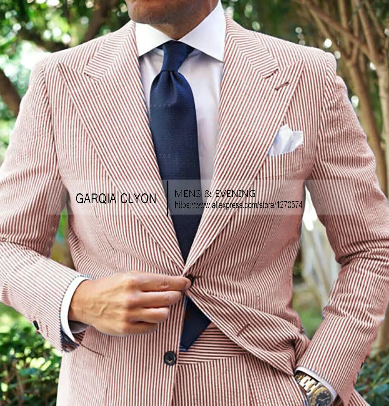 Only Jacket 1 PCS Seersucker Men Suits Wide Peak Blazer Pants Lapel Wedding Beach Leisure Summer Tuxedos 2023 Wedding