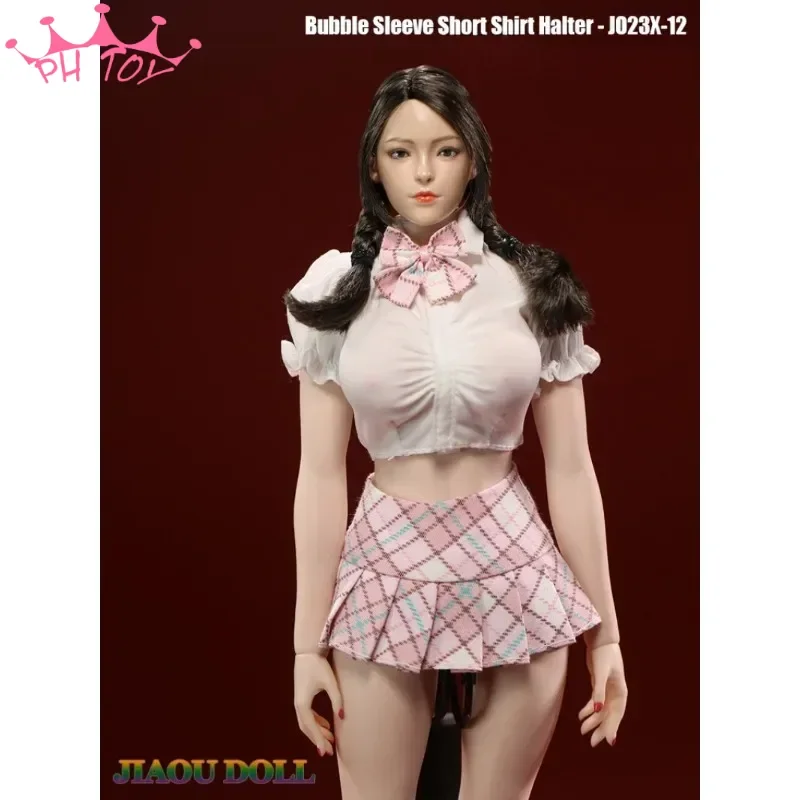 1/6 Scale Female Soldier Student Uniform Multicolor Bubble Sleeves Short Shirt Plaid Skirt Model for 12