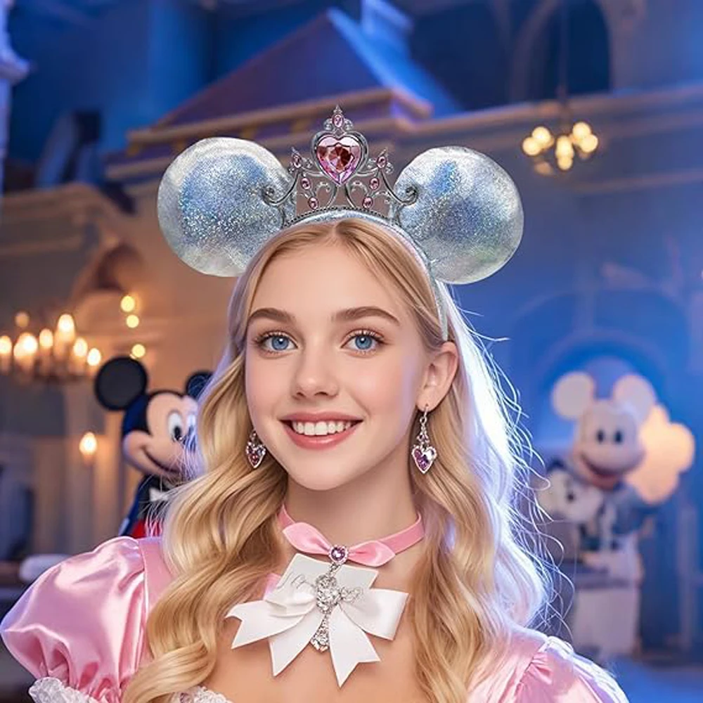 Mouse Ears Headband Cartoon Crown Bows Headband Birthday Party Christmas Halloween Princess Cosplay Costume For Women Adult