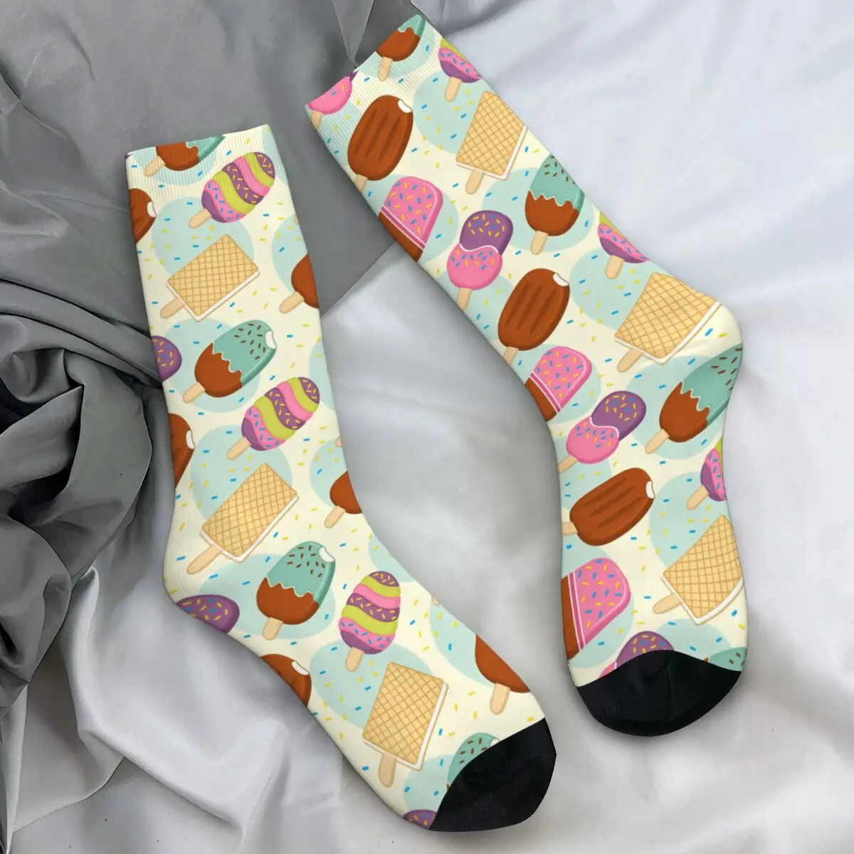 Seamless Pattern With Ice Cream Socks Harajuku Stockings Women Men Soft Breathable Outdoor Socks Autumn Custom Anti Skid Socks