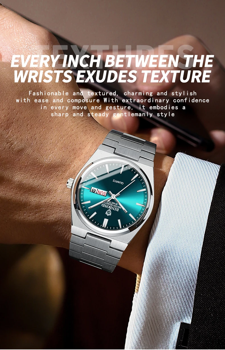 BINBOND Fashion 102 Men Business Watch Leisure Quartz Stainless Steel Buckle Watches Waterproof Luminous Calendar Men's Watches