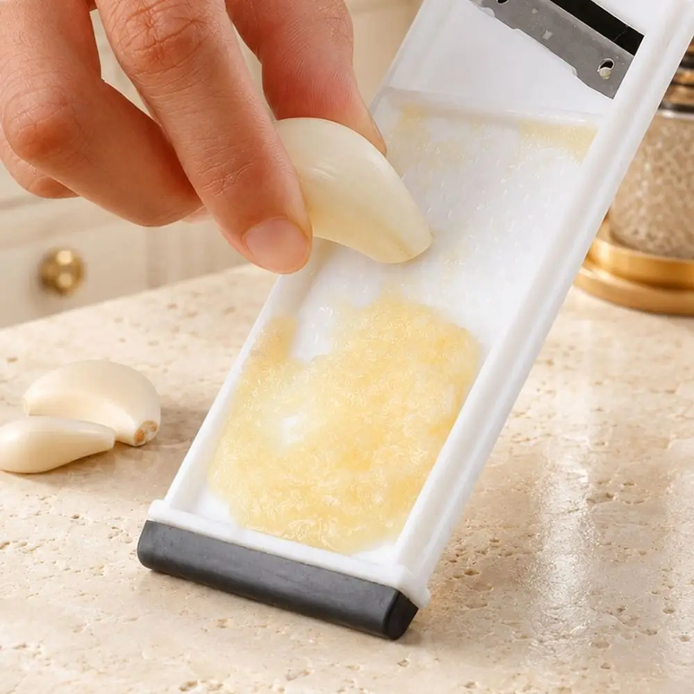 2 in 1 Garlic Slicer Non-slip Base Double-Sided Use Garlic Chopper Manual with Hand Protector Vegetable Shredder Cucumbers